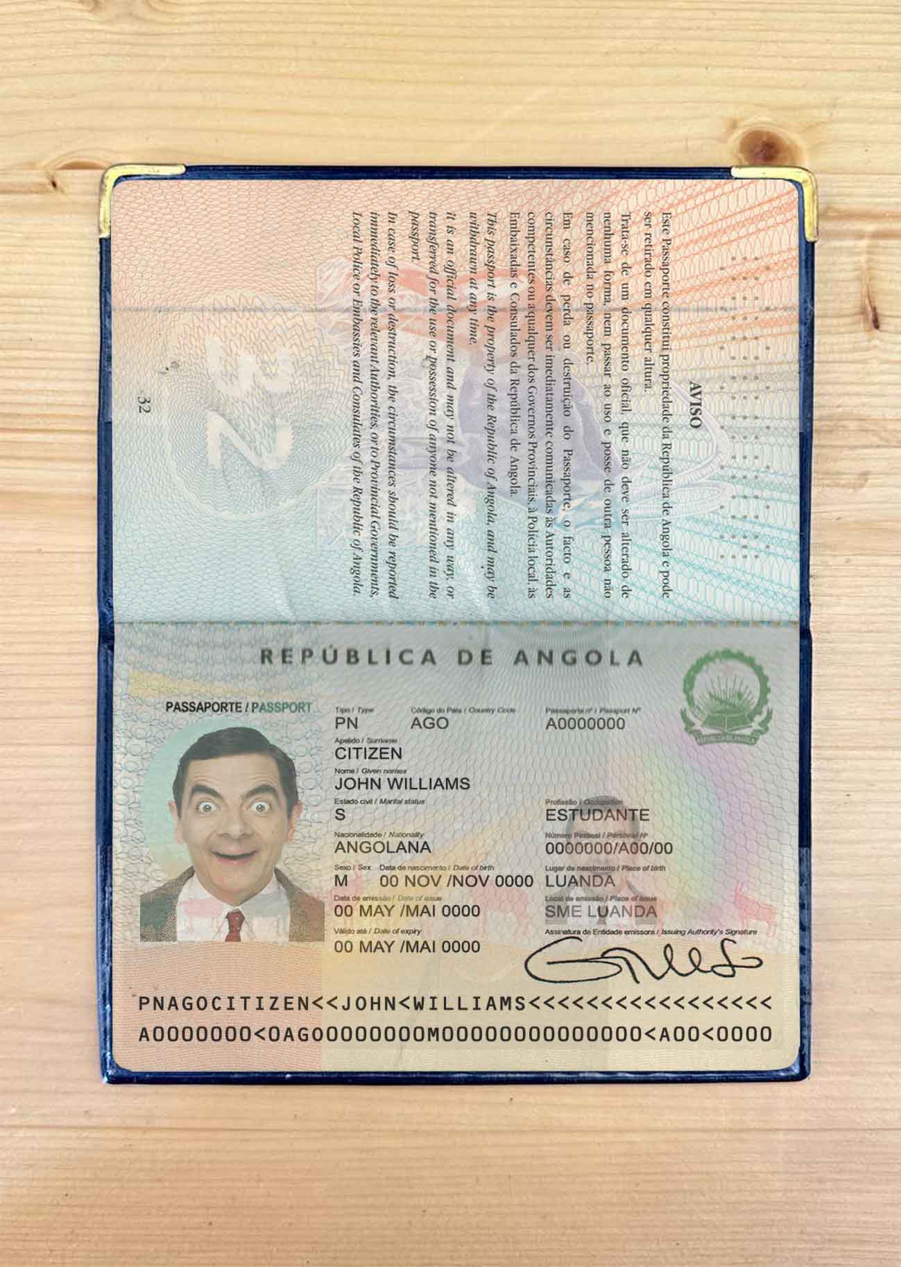 Angola passport photo look PSD template